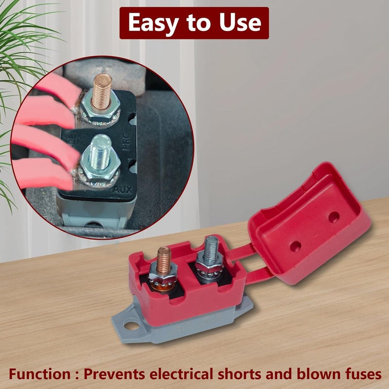 BFXM Auto Reset Circuit Breaker, Stud Type Circuit Breakers with Cover, 12V - 24V DC 50 Amp for RV Marine Boat Trolling, Car Engines and More 4PCS - Image 4